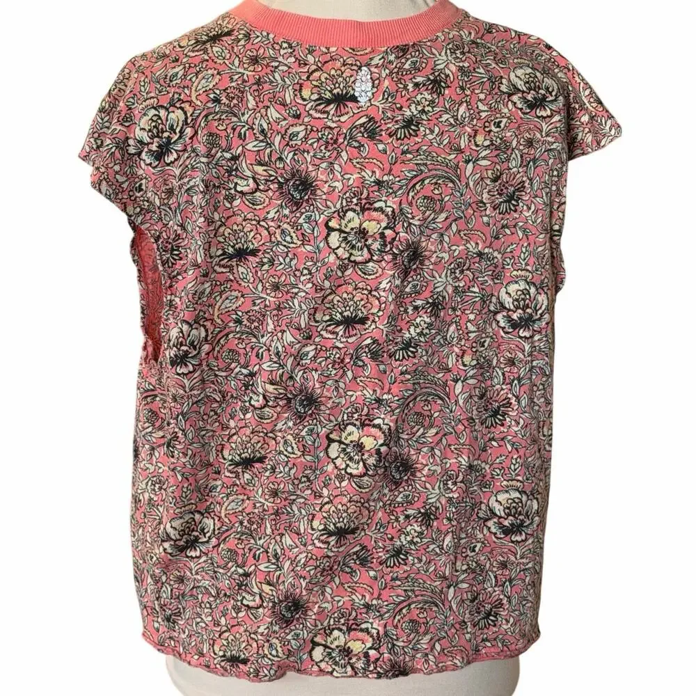 Free People FP Movement Poppy Dreams Tee | Floral Top | Coral Pink | Size S - Picture 5 of 9